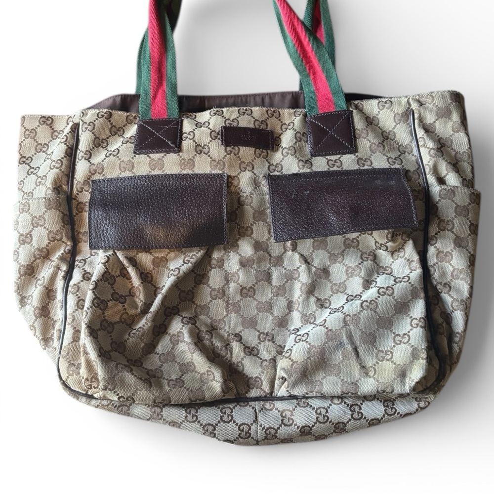 Vintage Gucci Monogram Beige and Brown Tote